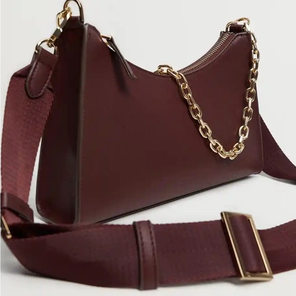 Mango MNG Burgundy Baguette Shoulder Bag - Picture 1 of 9